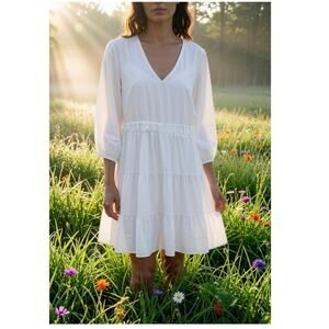 Firfig Womens Spring Summer Dress V Neck Half Sleeve Ruffle Flowy Mini